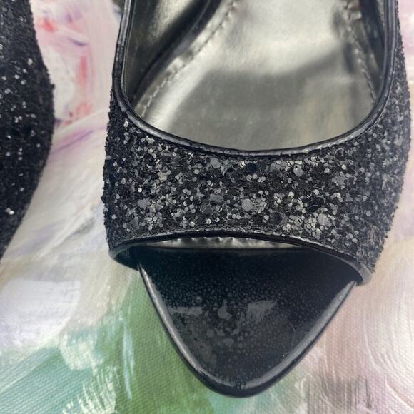 Miu Miu Black Patent Leather Glitter Peep Toe Platform Heels Size 40/9 - Picture 5 of 15